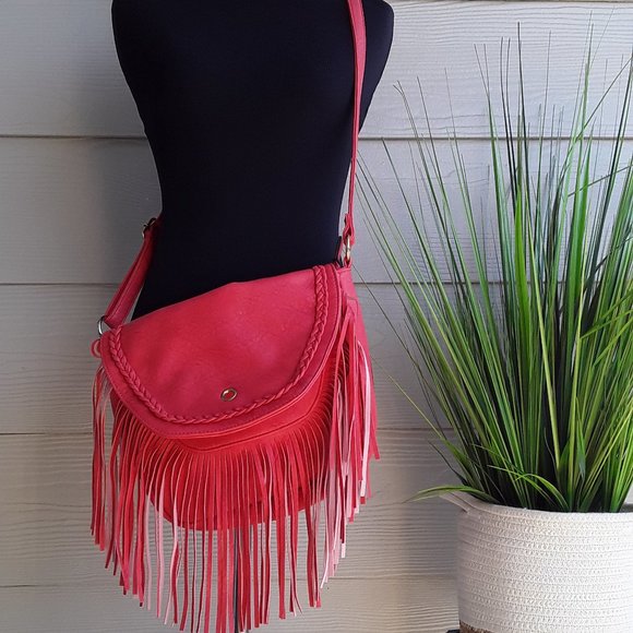 Handbags - Faux leather crossbody with fringes